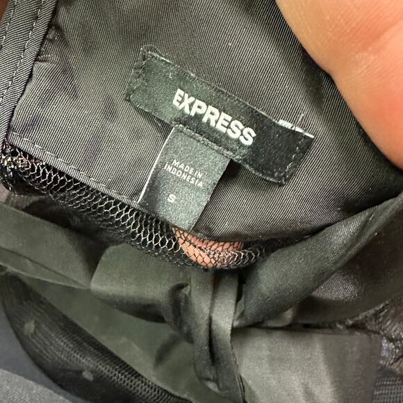 Express Long Sleeve Sheer Bow Blouse Womens Size Small Black Polka Dot - Picture 5 of 5